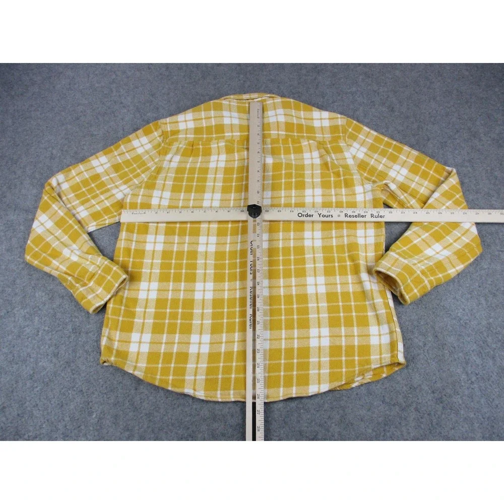 True Religion Shirt Mens Large Yellow White Plaid Flannel Long Sleeve Button Up